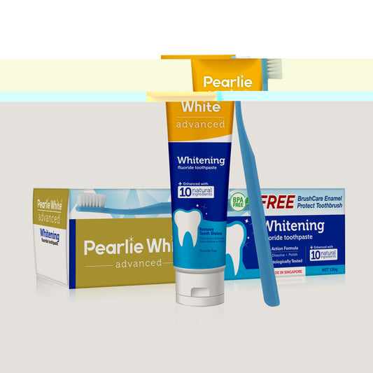 Pearlie White Advanced Whitening Toothpaste 130g + Adult Enamel Protect Toothbrush Bundle